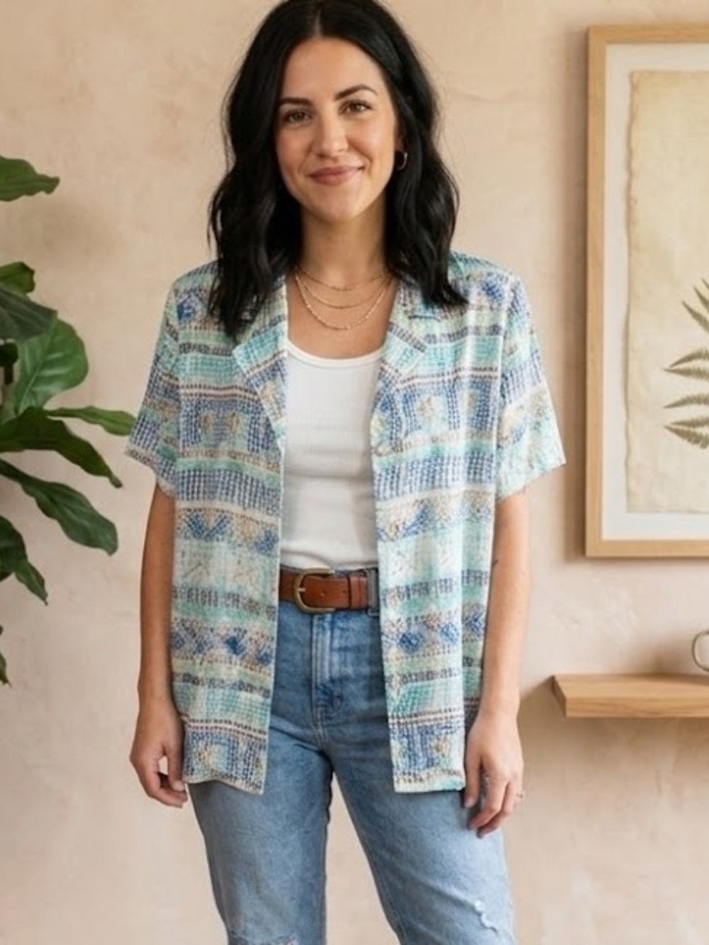 Ek Designs Patterned Button Down Blouse Vintage